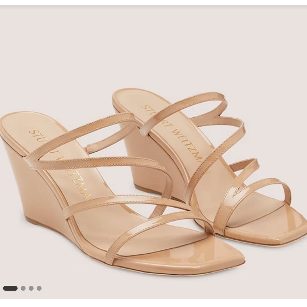 Stuart Weitzman Strapeze 85 wedge nude leather women sandal size 6
